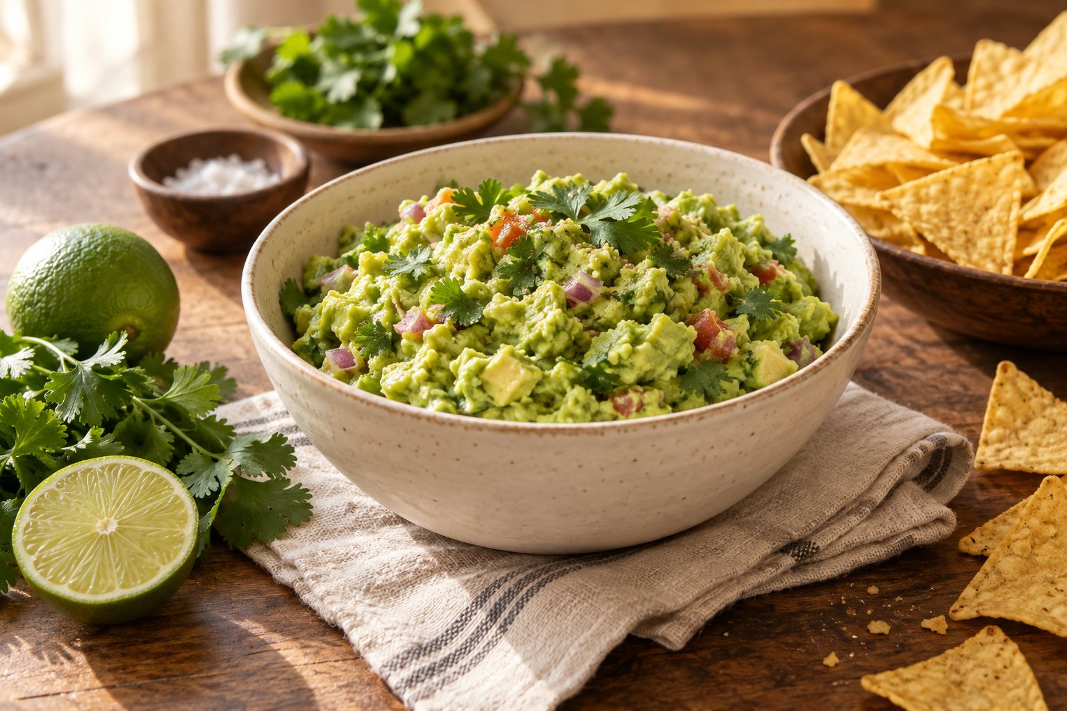 Guacamole casero con limón y cilantro